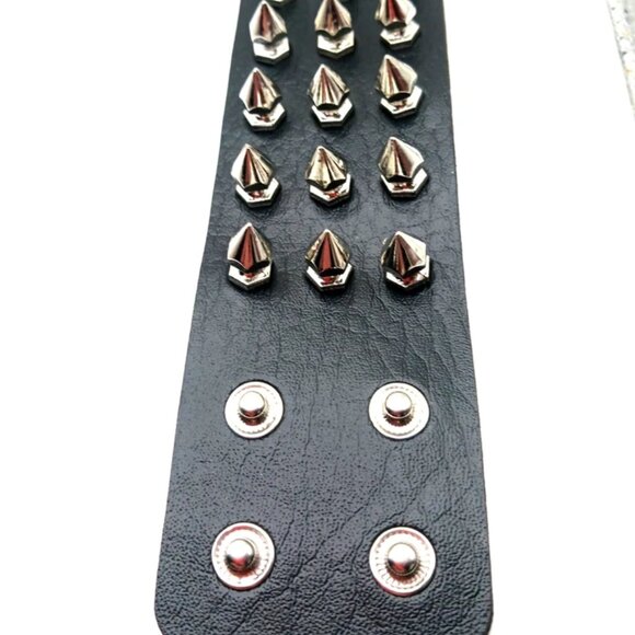 Triple Row + Double Row Black Spiked Vegan Leather Bracelets Set of 2 -New - Picture 8 of 12
